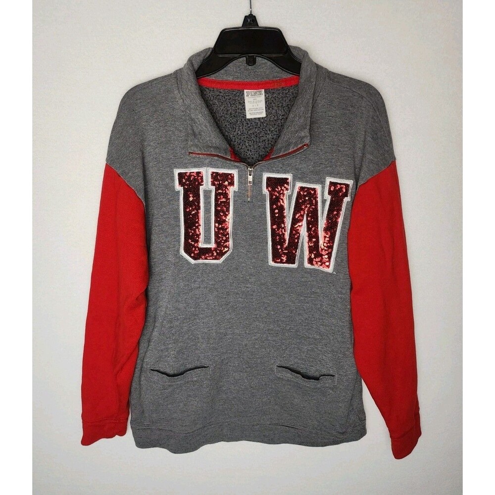 Victoria’s Secret PINK Wisconsin Badgers UW 1/4 Zip Sweatshirt Womens Small